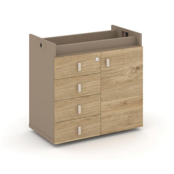 Тумба опорная - фасад + ящики ES.TON-2 (750х406х725) (Латте/Тиквуд Светлый/Металл Латте)