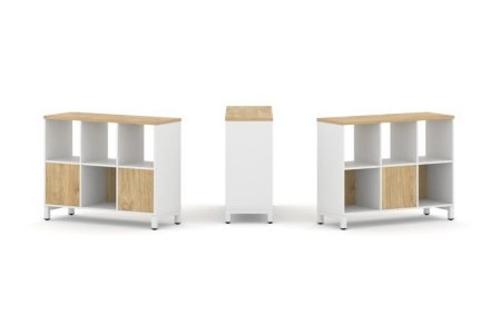 Набор стеллажа 2-х сторонний, 2 яруса SN.NSD-231 (1121х400х881) (Белый/Тиквуд Светлый/Металл Белый)