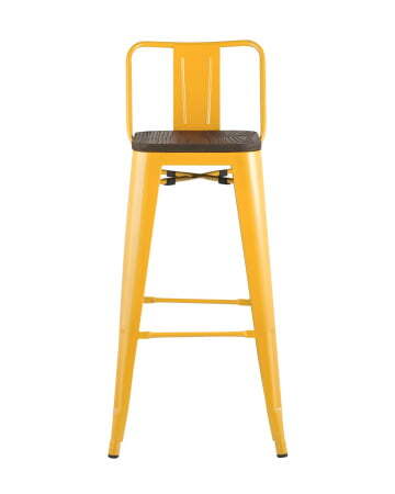 Стул барный TOLIX WOOD со спинкой желтый (Стул барный Tolix желтый глянцевый, темное дерево)