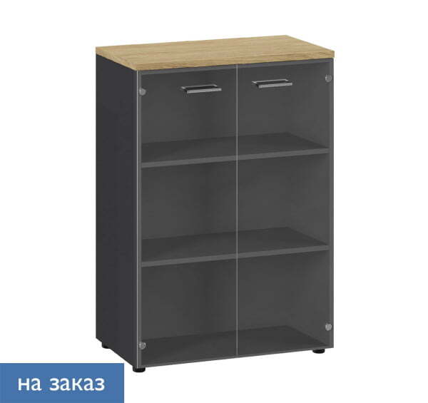 FLEX Шкаф средний со стеклом (Гикори Графит/Стекло)