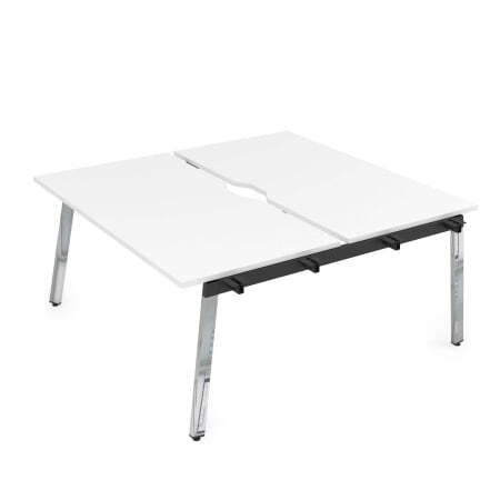 10БДНВ.289 Стол системы Бенч с вырезом, сдвоенный, на 2 рабочих места - начальный (1400x1635x750) (Белый премиум/Глянец металл)