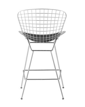 Стул полубарный с низкой спинкой Bertoia хромированный с черной подушкой (Стул полубарный Bertoia серебристый)