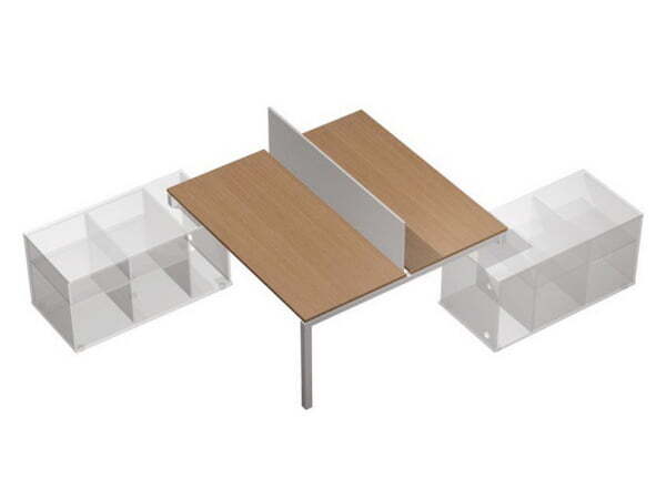 Рабочая станция (2х160) с экраном ДСП белый премиум на тумбах левых (БЕЗ ТУМБ) Profiquadro КВ 0143 Б (Белый премиум / Вишня скандинавскаяСерый)