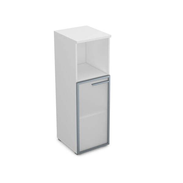 9ПП.017.5 Пенал средний со стеклом и нишей (400x450x1245) , правый (Белый премиум)