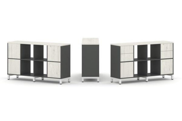 Набор стеллажа 1 сторонний, 2 яруса SN.NS-241 (1488х400х881) (Антрацит/Дуб Наварра/Металл Белый)