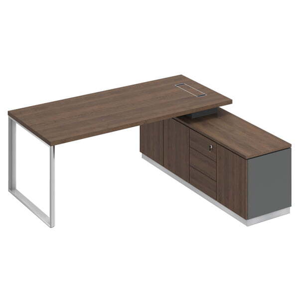 Стол руководителя на опорной тумбе правый Bravo БР 102 2000x1800x750 (Дуб гладстоун / Антрацит премиум / Дуб гладстоун)