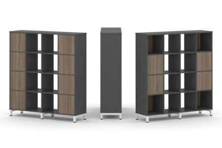 Набор стеллажа 1 сторонний, 4 яруса SN.NS-441 (1488х400х1615) (Антрацит/Вяз Благородный/Металл Белый)