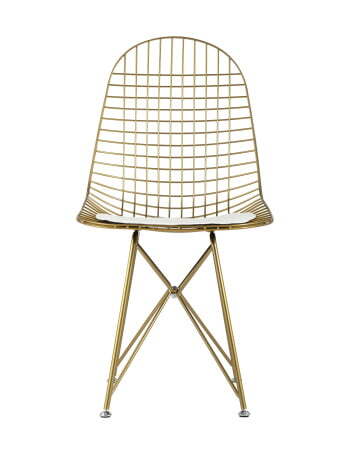Стул обеденный Eiffel золотой с белой подушкой (Стул кухонный Eiffel золотой)