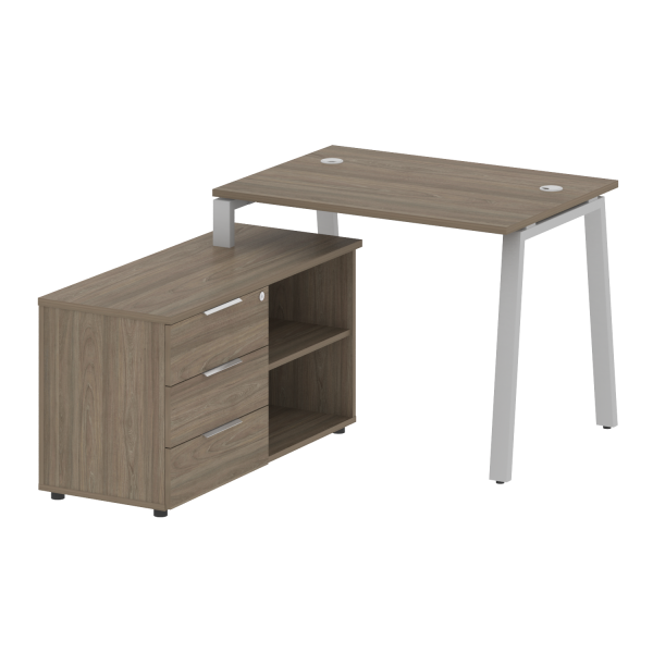 Рабочая станция с тумбой на А-образном м/к Metal System Style БА.РС-СТС-2.1 (L) 1100x1520x750 (Вяз/Серый металл)