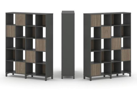 Набор стеллажа 2-х сторонний, 5 ярусов SN.NSD-541 (1488х400х1982) (Антрацит/Вяз Благородный/Металл Антрацит)