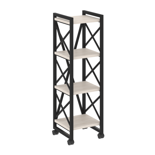 Стеллаж на колесных опорах-4 полки VR.L-MST.K-4.4 400x400x1334 (Денвер Светлый/Черный металл)