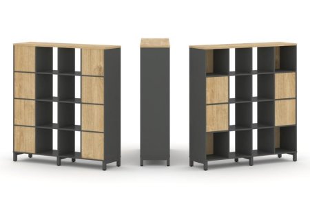 Набор стеллажа 1 сторонний, 4 яруса SN.NS-441 (1488х400х1615) (Антрацит/Тиквуд Светлый/Металл Антрацит)