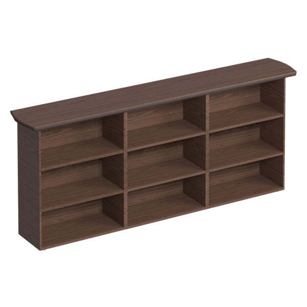 Шкаф открытый тройной топ, 2 полки и боковины в дереве, кромка топа в коже ISixty A120GG/270 2900x48 (Кожа коричневая)