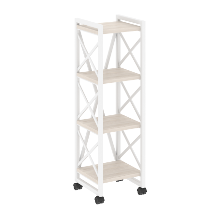 Стеллаж на колесных опорах-4 полки VR.L-MST.K-4.4 400x400x1334 (Денвер Светлый/Белый металл)
