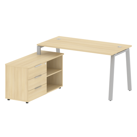 Рабочая станция с тумбой на А-образном м/к Metal System Style БА.РС-СТС-2.3 (L) 1500x1520x750 (Акация/Серый металл)