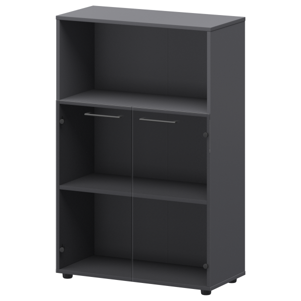 Шкаф средний с нишей со стеклом Кортез СМШ38.28S 792x380x1190 (Графит)