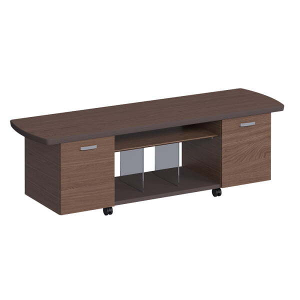 Греденция на колесах 2 деревянные двери, полка стекло, топ дерево ISixty REXPP 2000x600x620 (Кожа коричневая)