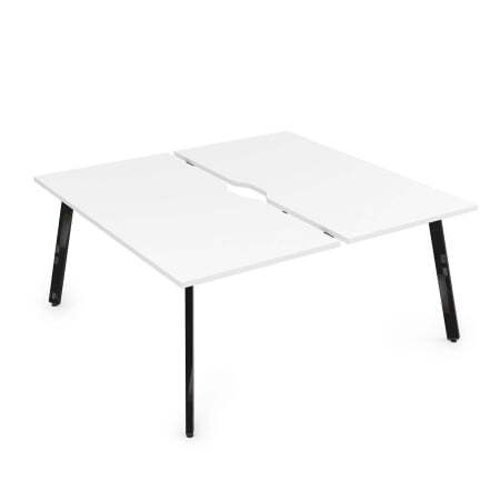 10БДВ.279 Стол системы Бенч с вырезом, сдвоенный, на 2 рабочих места (1400x1435x750) (Белый премиум/Черный глянец металл)
