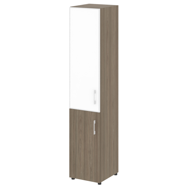 Шкаф для документов узкий со стеклом белым LT.SU-1.2 R (L) White (Вяз Благородный)