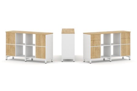 Набор стеллажа 1 сторонний, 2 яруса SN.NS-241 (1488х400х881) (Белый/Тиквуд Светлый/Металл Белый)