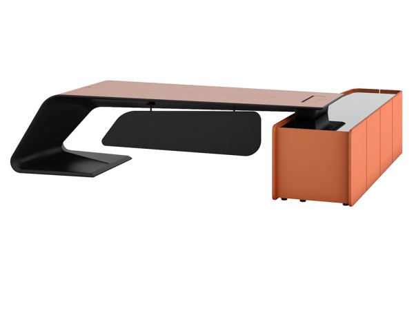 Стол письменный левый BUGATTI 306х240 (3060х2400х760) (Оранжевая кожа MA1-30)