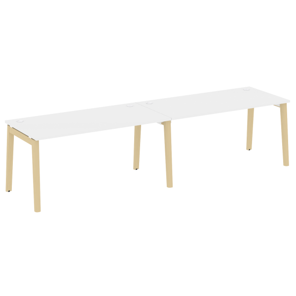 Рабочая станция на деревянных опорах Onix Wood OW.RS-2.4.8 3160x800x750 (Белый Бриллиант/Дуб Светлый)