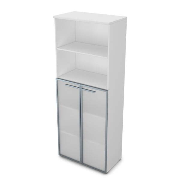 9Ш.005.15 Шкаф высокий со стеклом и открытой полкой (800x450x2045) (Белый премиум)