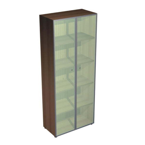 Шкаф высокий со стеклом белым, рама хром X7 IDEV86S L 860x450x2140 (Орех каналетто)
