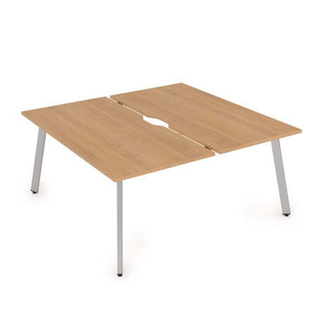 10БДВ.279 Стол системы Бенч с вырезом, сдвоенный, на 2 рабочих места (1400x1435x750) (Romano/Алюминий матовый металл)
