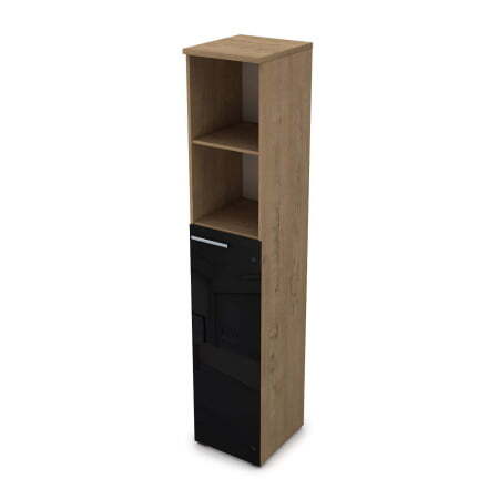 9ПЛ.005.22 Пенал высокий со стеклом и открытой полкой (400x450x2045), левый (Teakwood)