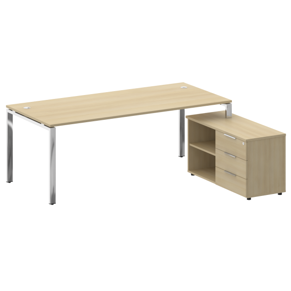 Стол для руководителя с тумбой правый БГ.СРТ-6.9 (R) 2100x1720x750 (Акация Лорка/Нерж. Сталь)